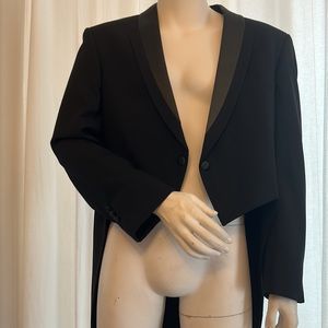Black Tailcoat Tuxedo Jacket with Olive Green Lapel 40R